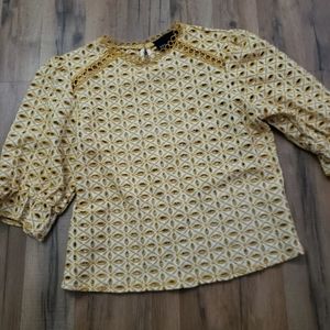 Broadway 38 yellow and white lace top sz m retro